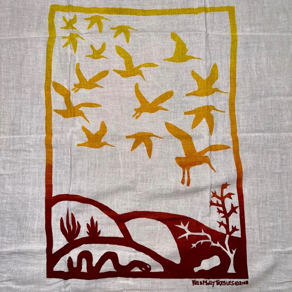 Kei & Molly Textiles Flour Sack Dish Towel Hand Painted Desert Birds Cotton NWT